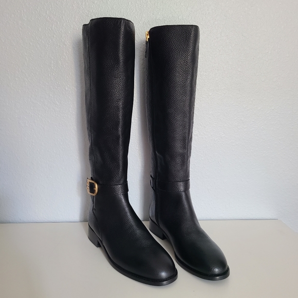 Tory Burch Women boots Black Tumbled Leather BROOKE Knee High Riding sz 6.5 new - Picture 4 of 11